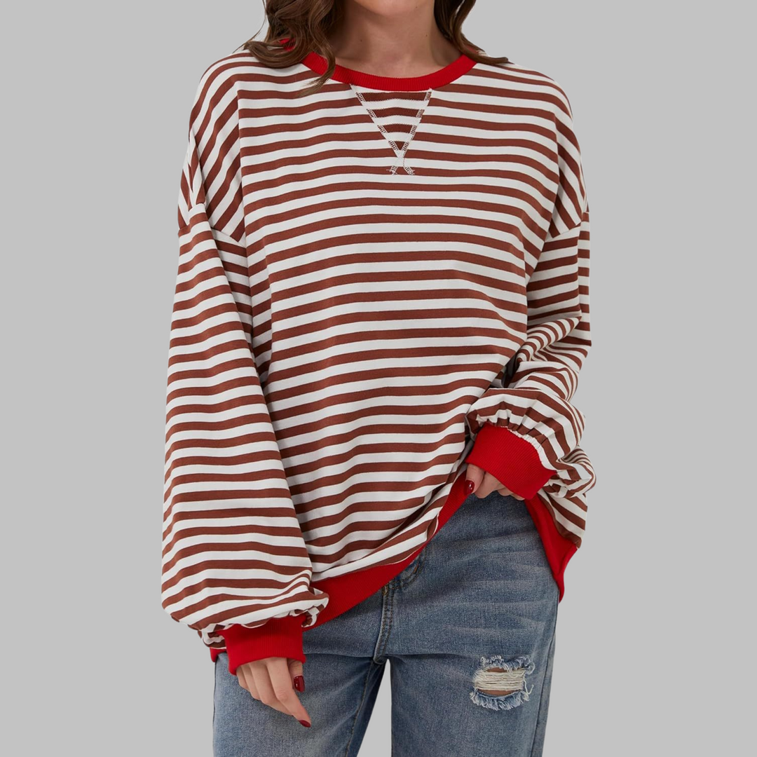 Licha - Casual Long Sleeve Round Neck Striped Sweatshirt
