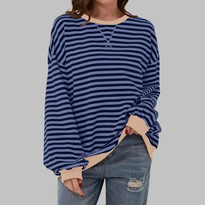 Licha - Casual Long Sleeve Round Neck Striped Sweatshirt