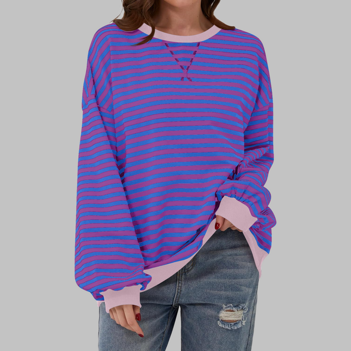Licha - Casual Long Sleeve Round Neck Striped Sweatshirt