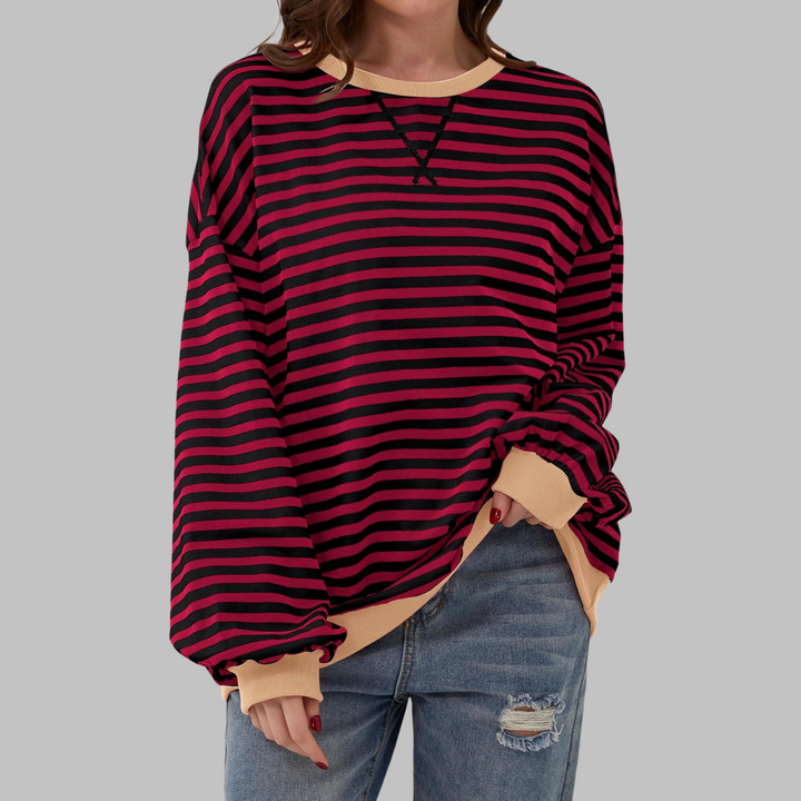 Licha - Casual Long Sleeve Round Neck Striped Sweatshirt