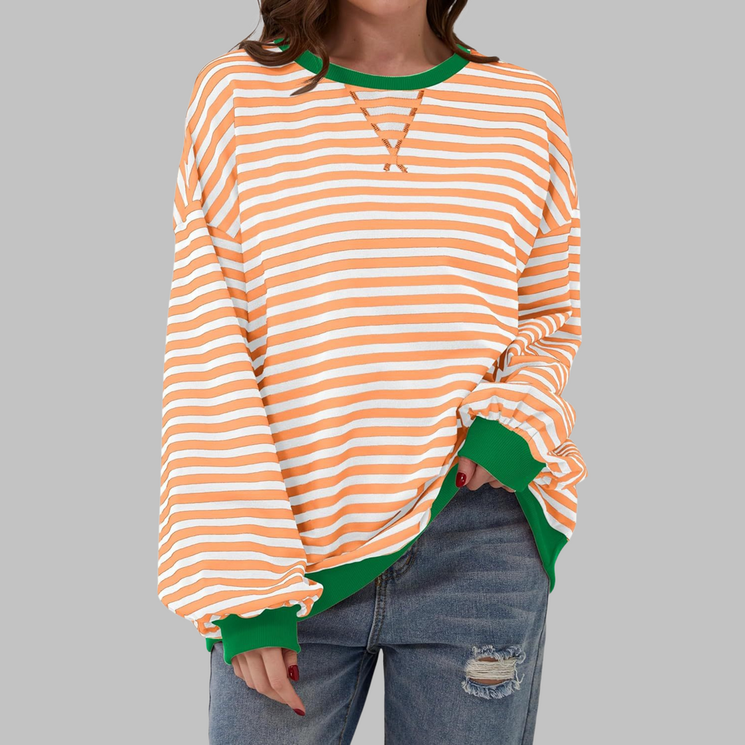 Licha - Casual Long Sleeve Round Neck Striped Sweatshirt