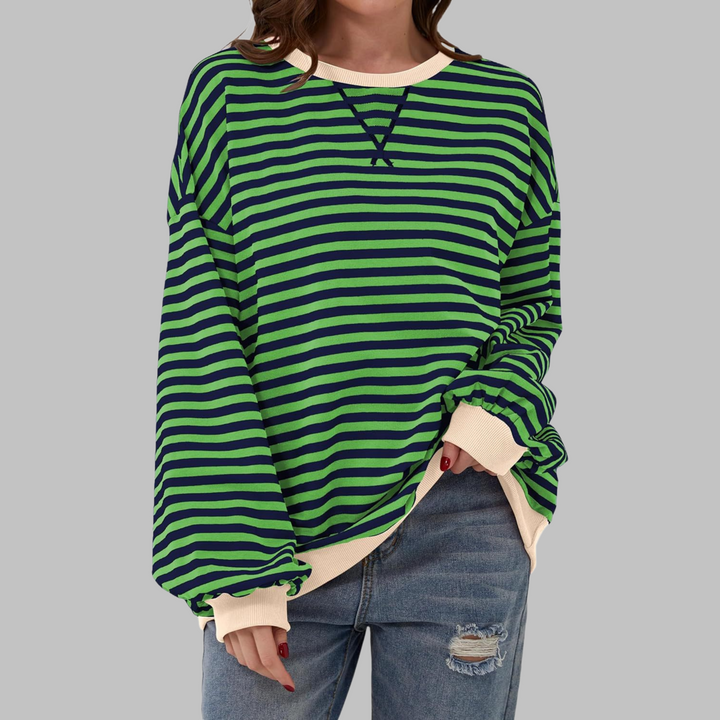 Licha - Casual Long Sleeve Round Neck Striped Sweatshirt