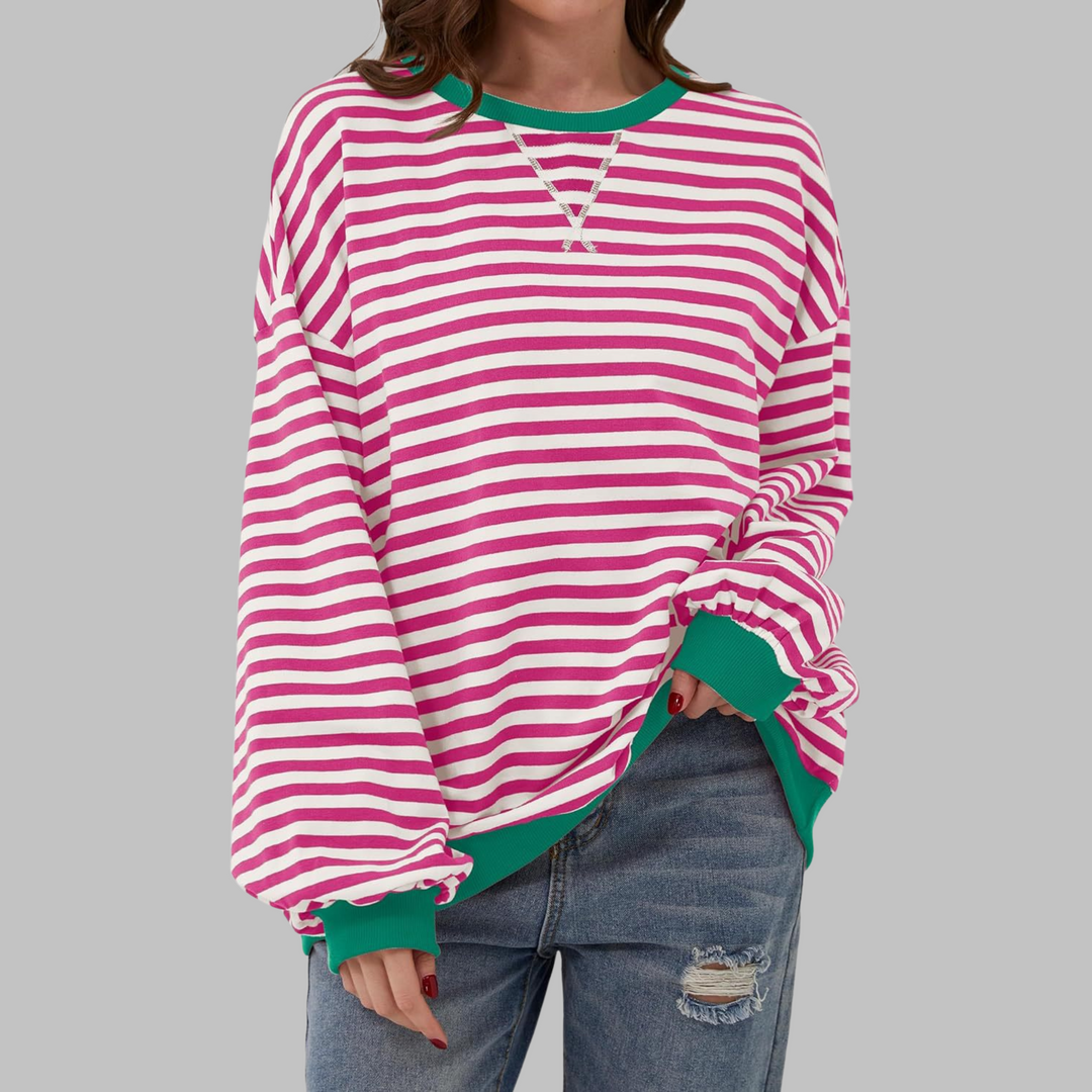 Licha - Casual Long Sleeve Round Neck Striped Sweatshirt