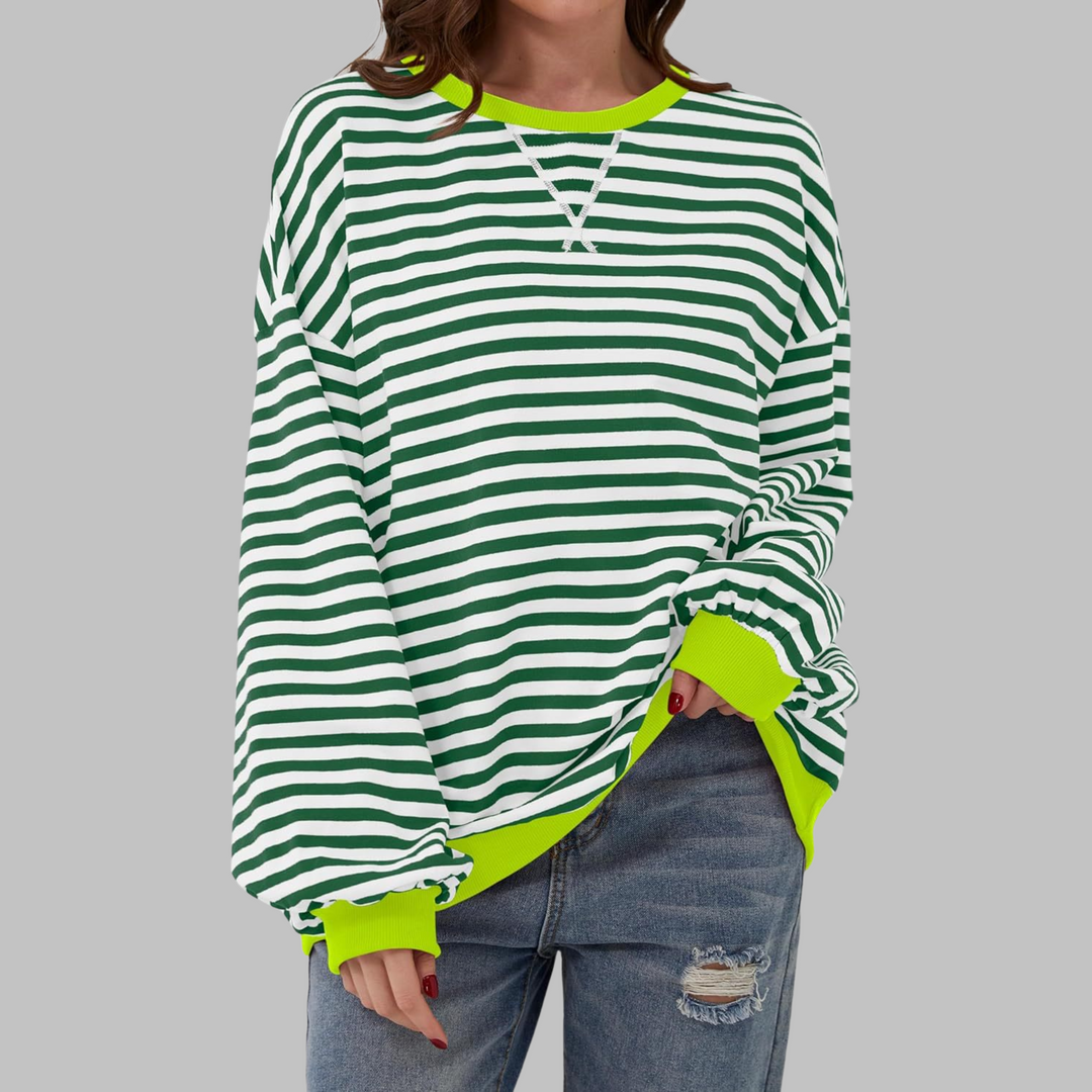 Licha - Casual Long Sleeve Round Neck Striped Sweatshirt