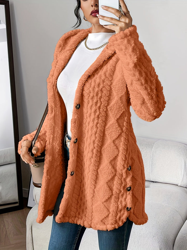 Paula - Plush Diamond-Patterned Hooded Cardigan