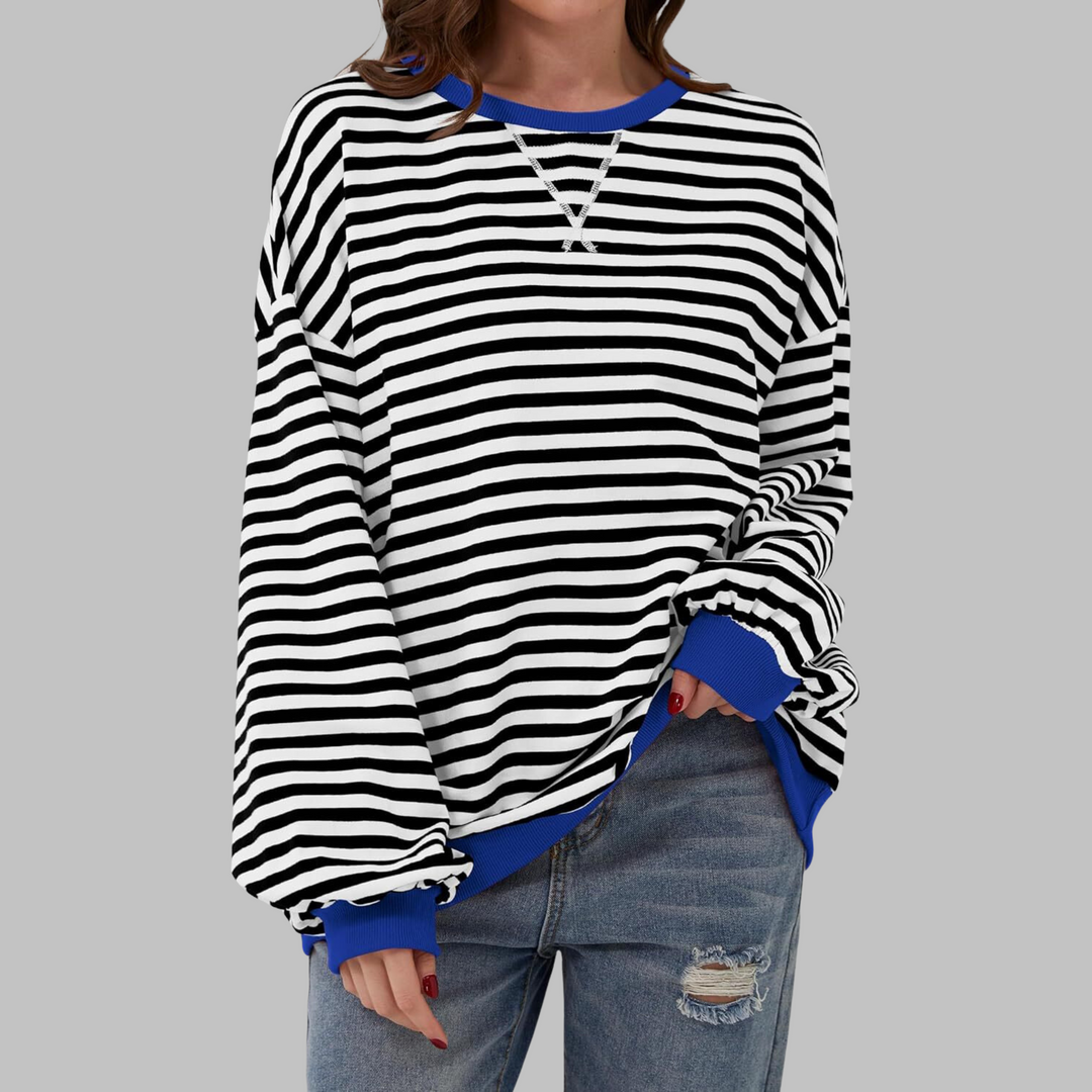 Licha - Casual Long Sleeve Round Neck Striped Sweatshirt