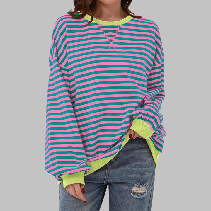Licha - Casual Long Sleeve Round Neck Striped Sweatshirt