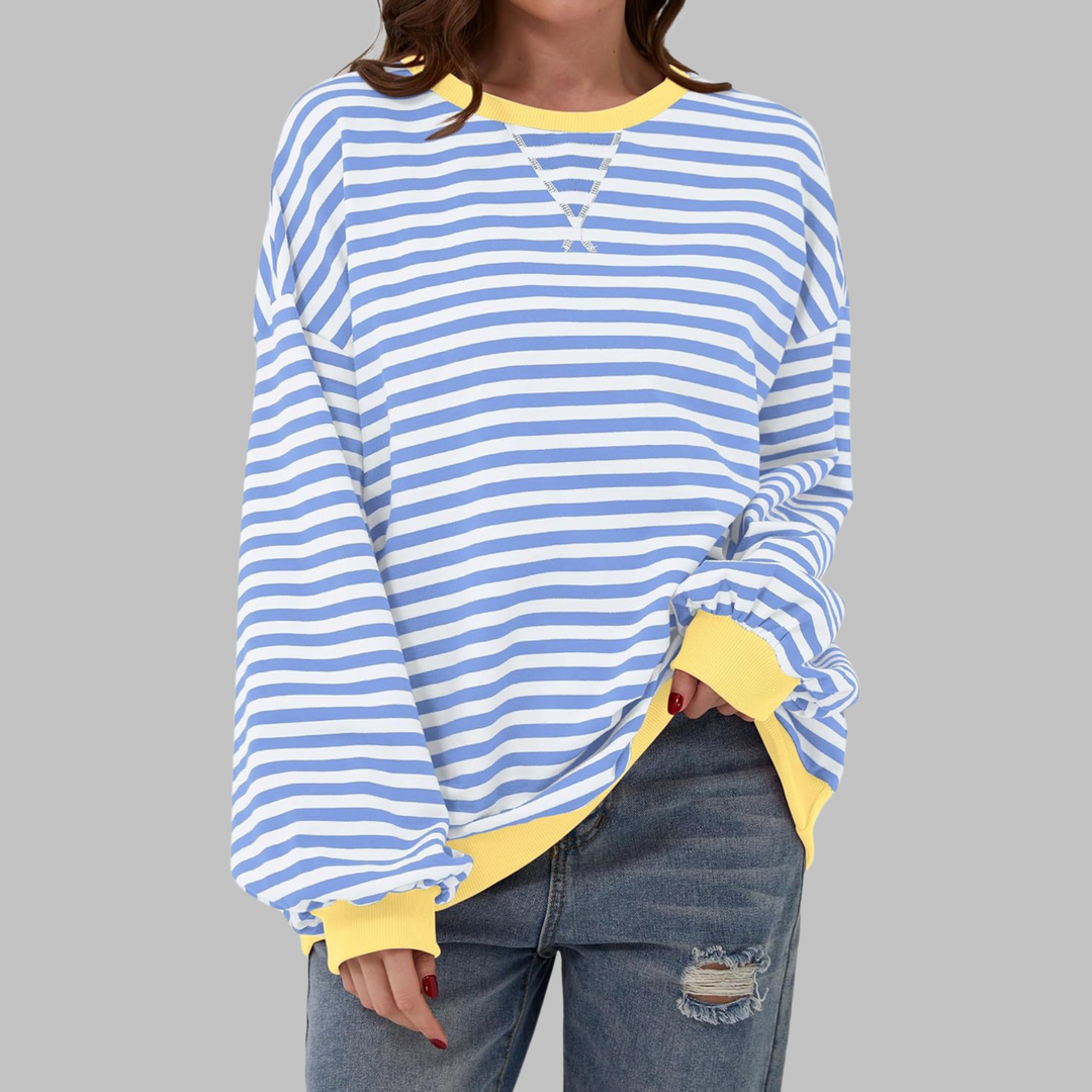 Licha - Casual Long Sleeve Round Neck Striped Sweatshirt