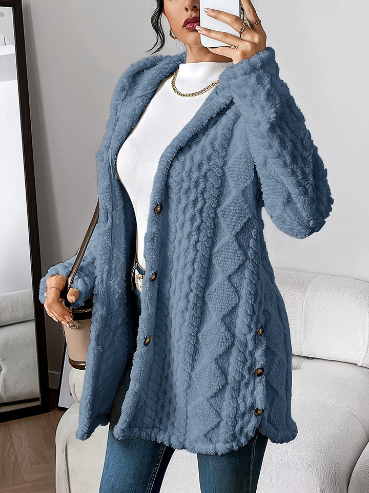 Paula - Plush Diamond-Patterned Hooded Cardigan