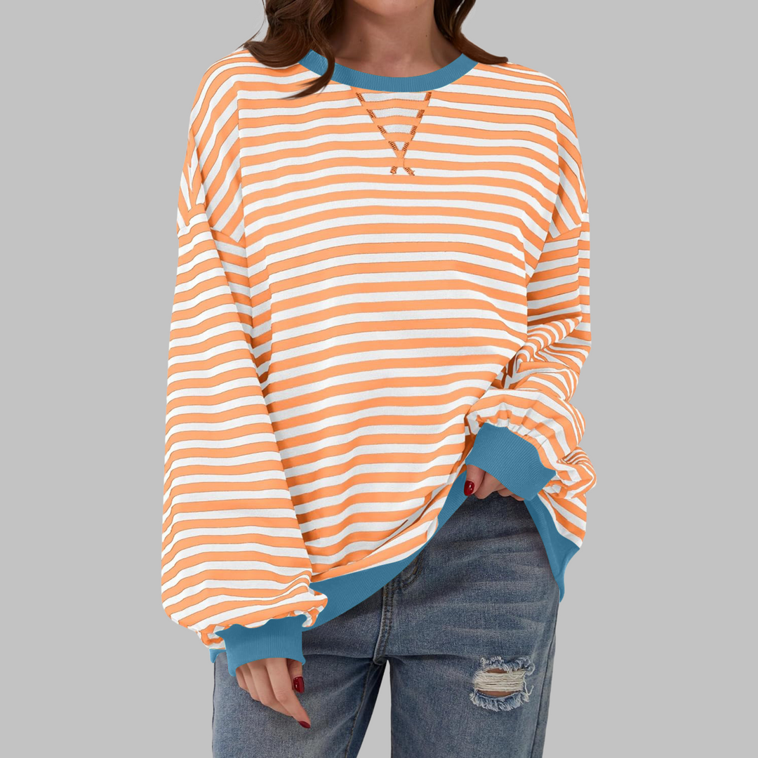 Licha - Casual Long Sleeve Round Neck Striped Sweatshirt