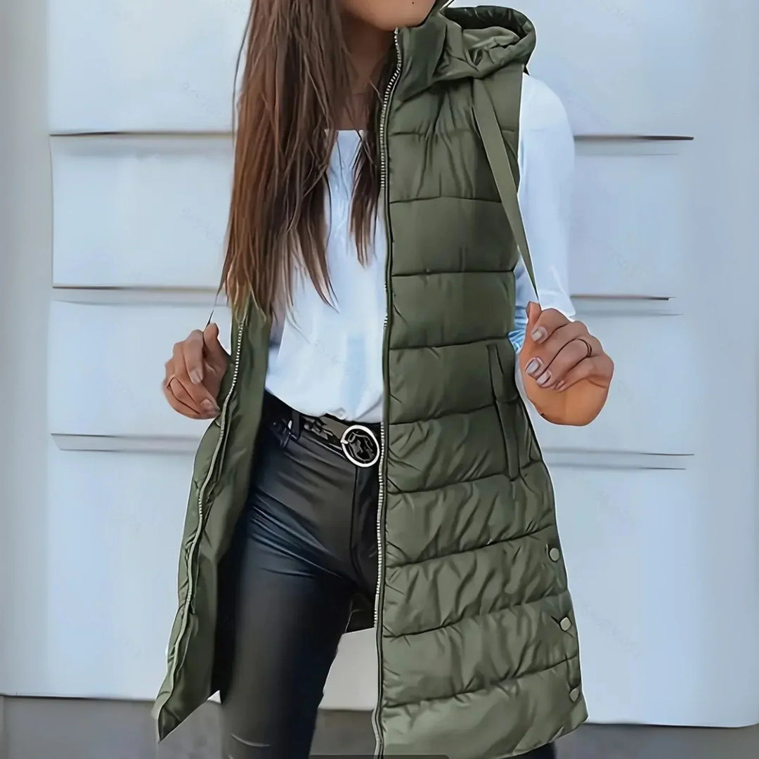 Raine | Casual Sleeveless Hood Long Puffer Vest