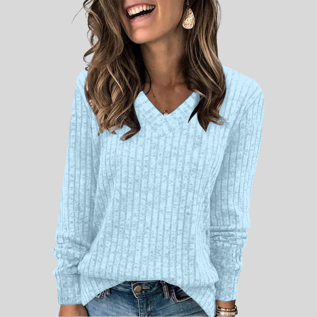 DERI - Comfy V-Neck Long Sleeve Top