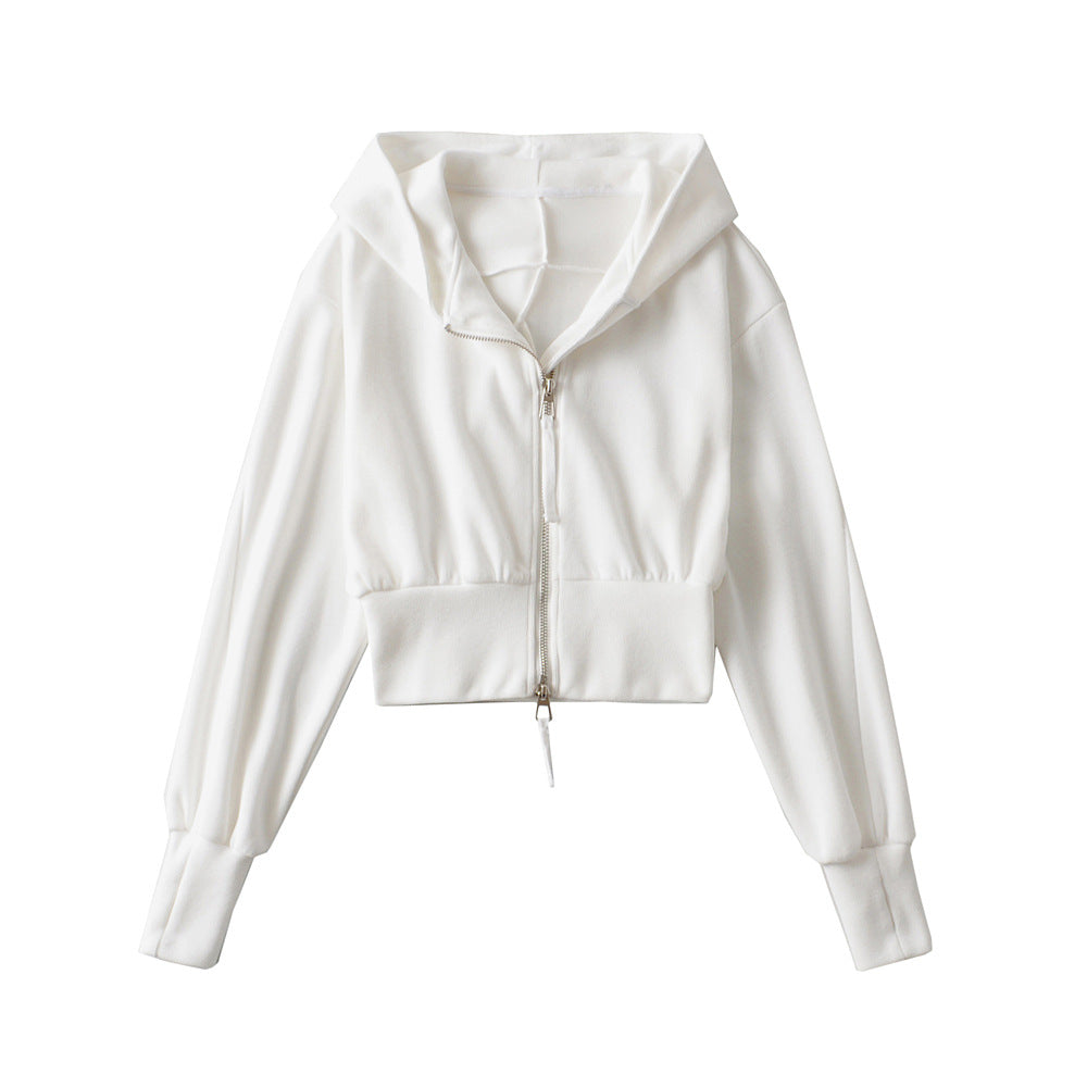 RESLEY - Chic Cropped Hooded Zipper Workout Jacket