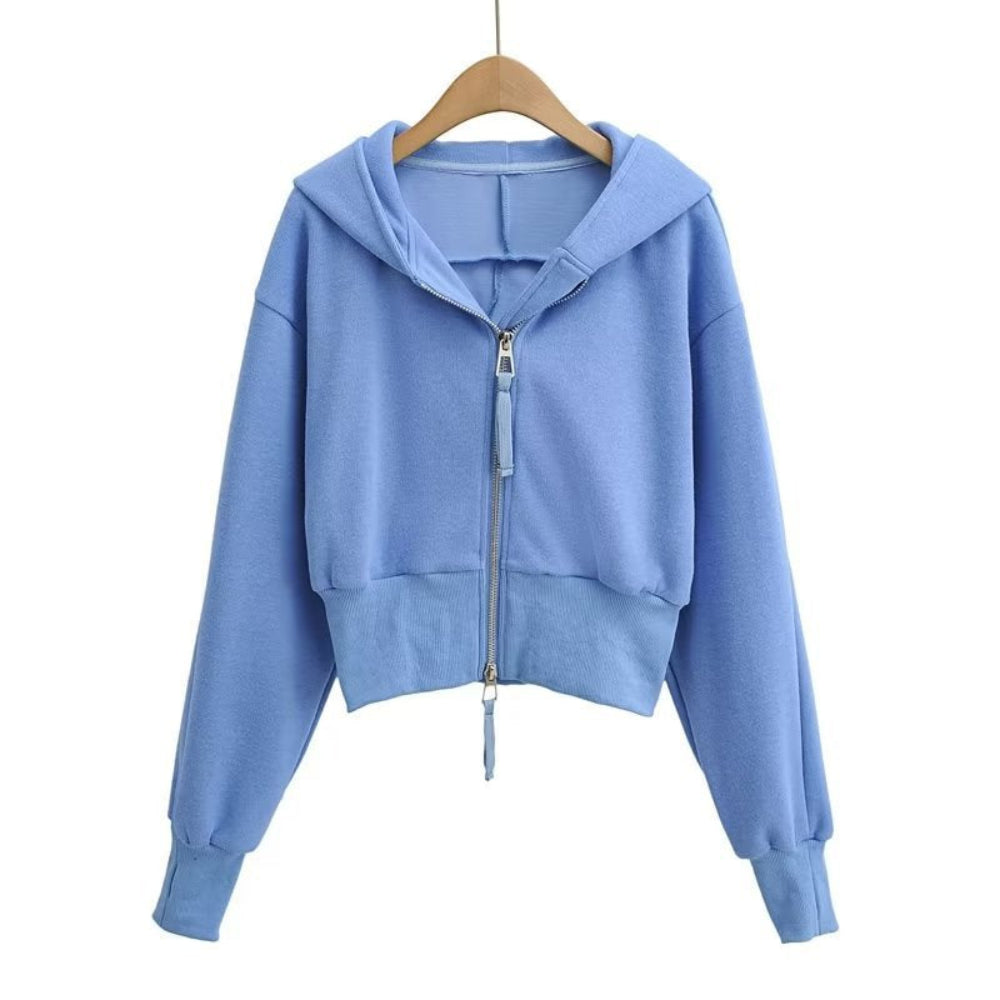 RESLEY - Chic Cropped Hooded Zipper Workout Jacket