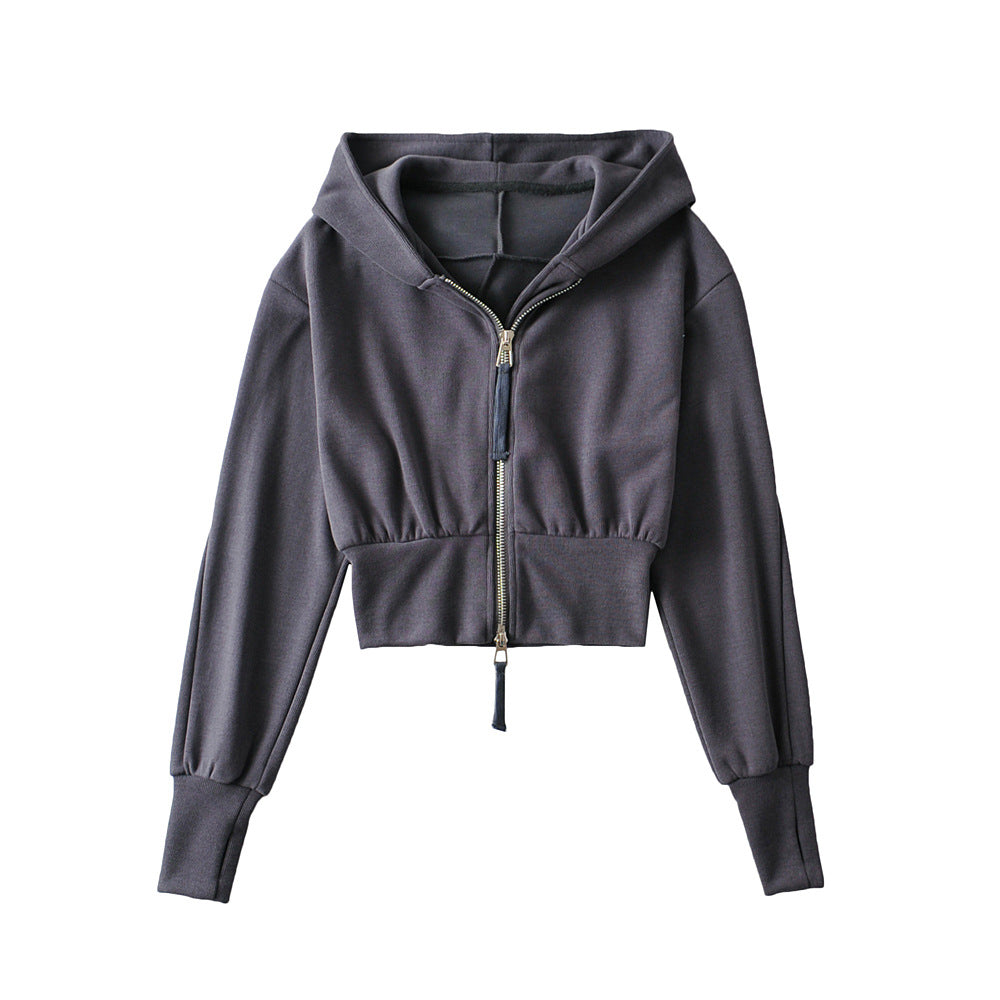 RESLEY - Chic Cropped Hooded Zipper Workout Jacket