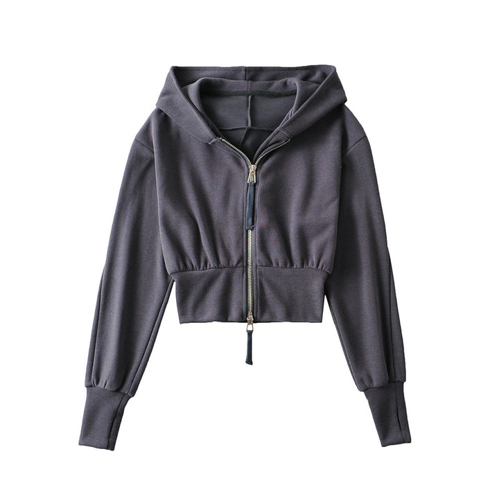 RESLEY - Chic Cropped Hooded Zipper Workout Jacket