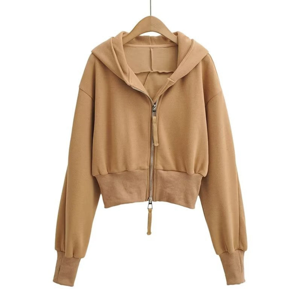 RESLEY - Chic Cropped Hooded Zipper Workout Jacket