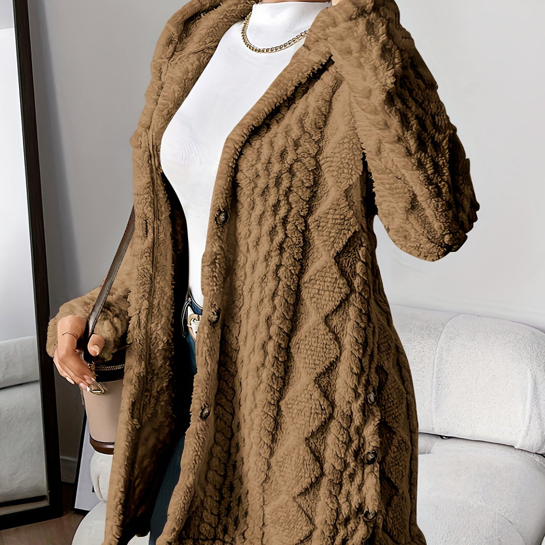 Paula - Plush Diamond-Patterned Hooded Cardigan