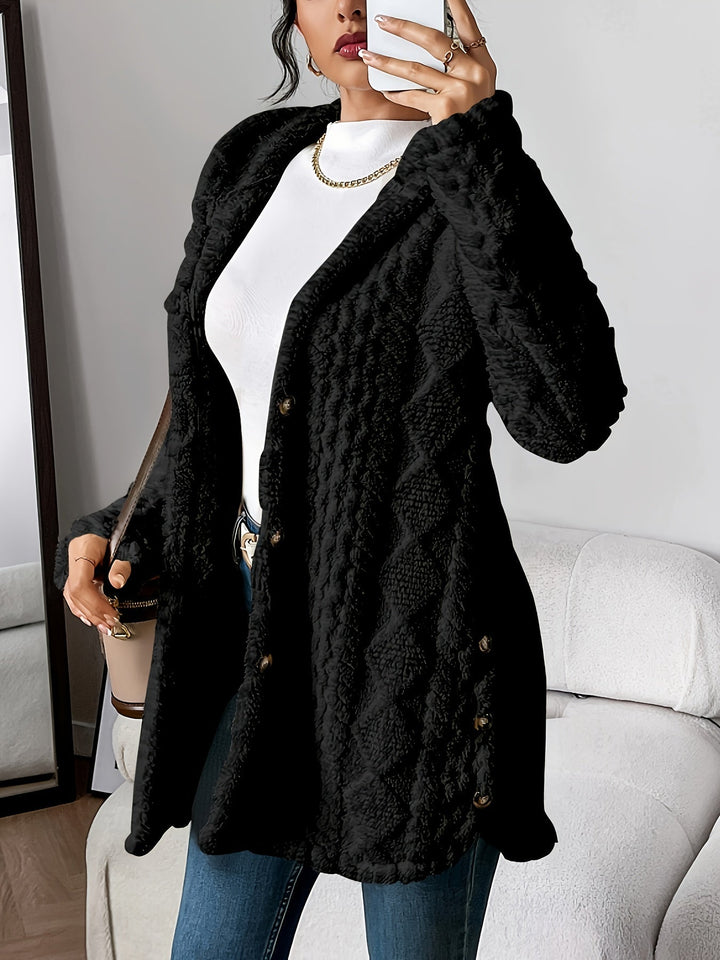 Paula - Plush Diamond-Patterned Hooded Cardigan
